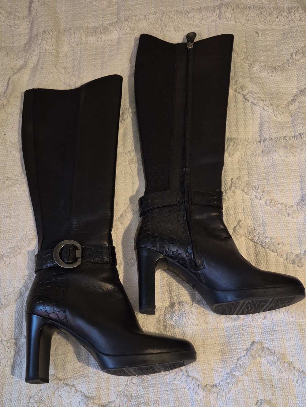 Geox Annya High Black Nappa Leather Knee-High Boots Size 39